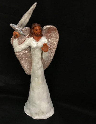 Angel of the Lord and Balaam's Donkey ceramic Biblical sculpture.
