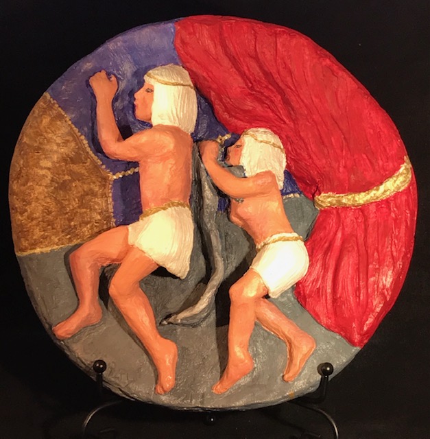 Biblical sculpture Joseph and Potiphar's Wife Hand Painted