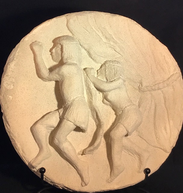 Biblical sculpture Joseph and Potiphar s wife sandstone